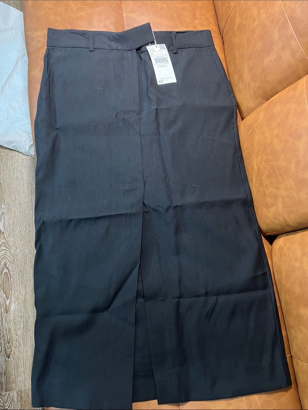 Mango Black Midi Skirt with Front Slit